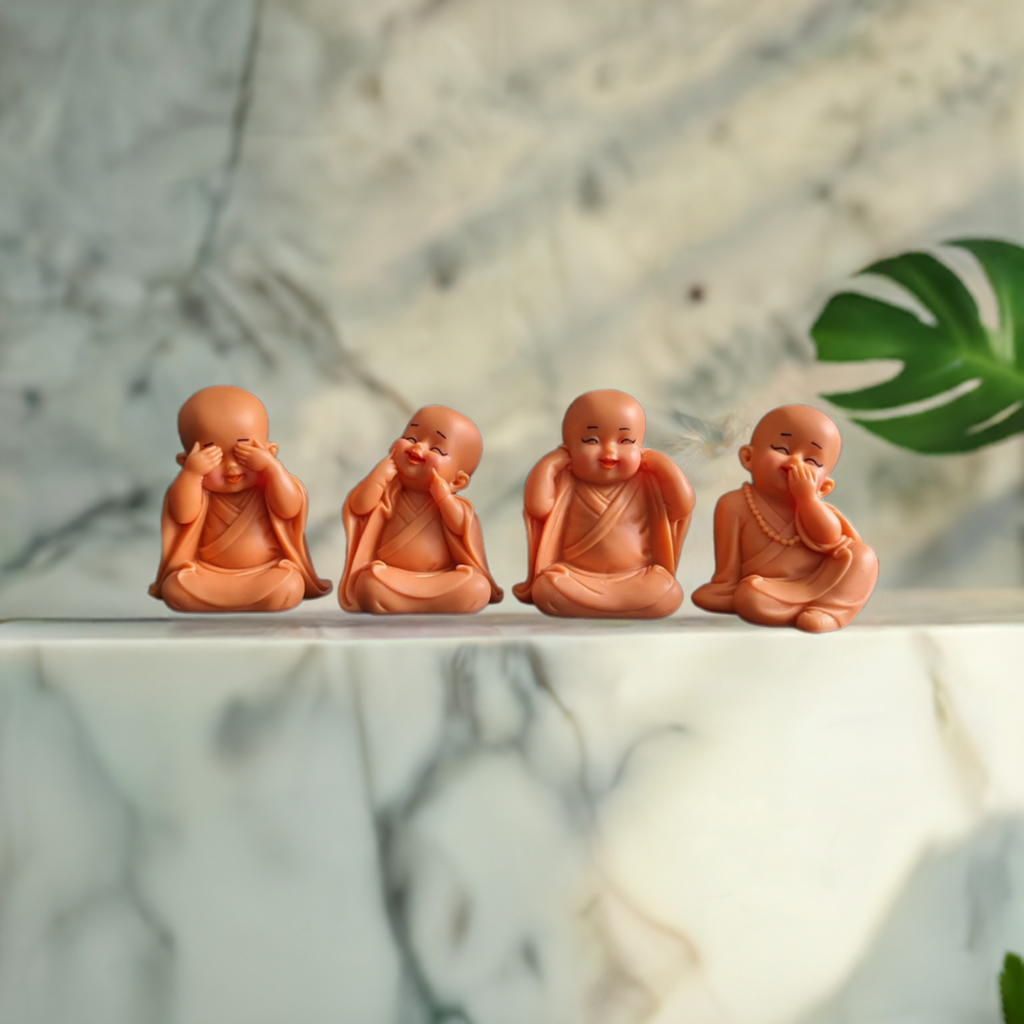 Set of 4 Pink Little Monks Statues for Good Luck Zendai.png Set of 4 Pink Little Monks Statues for Good Luck Zendai.png